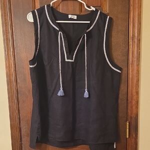 Crown & Ivy Black Sleeveless Blouse with Blue Tassels